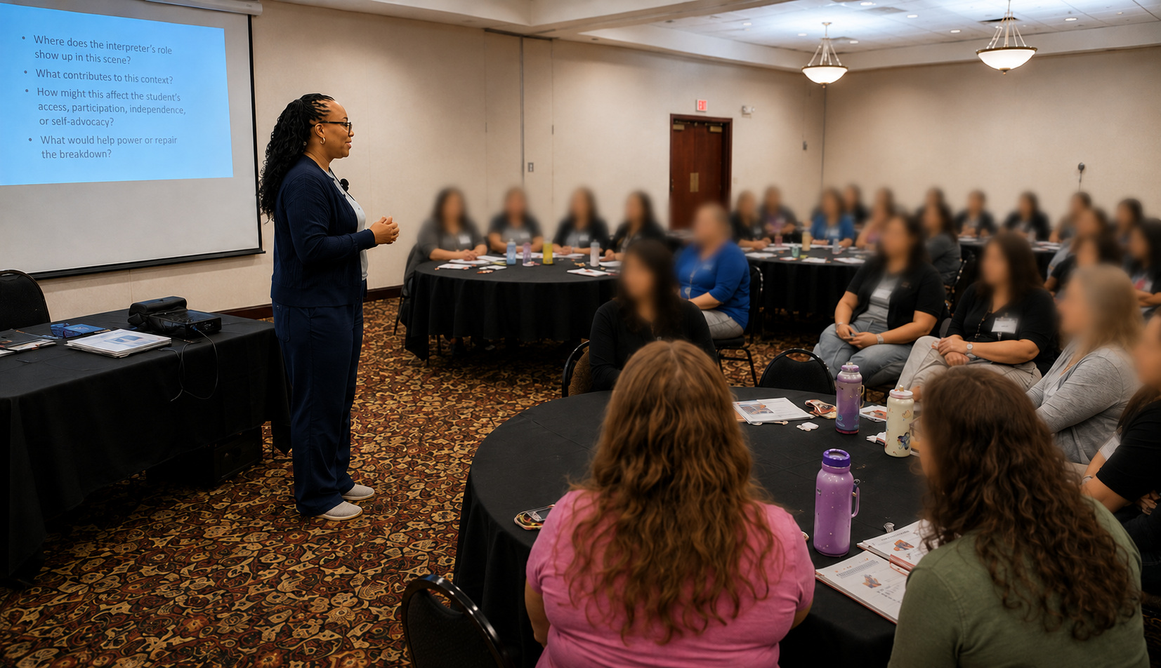Tia-Nikki Ivanko facilitating a professional learning session with a group of participants.